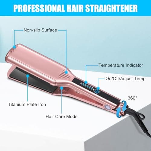 Instant Heating 5 Temp Adjustments Anti-Static 2.16" Large Titanium Hair Straightener