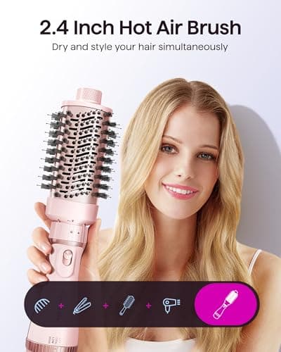 Wavytalk 5-in-1 Hair Dryer Brush Kit - Fast Drying & Styling Tools for Quick Blowouts, Pink
