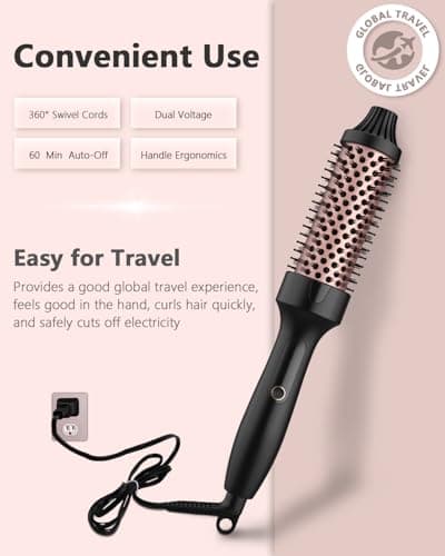 WEEYUM 1.5 Inch Ceramic Tourmaline Heated Brush, Rose Gold, Dual Voltage