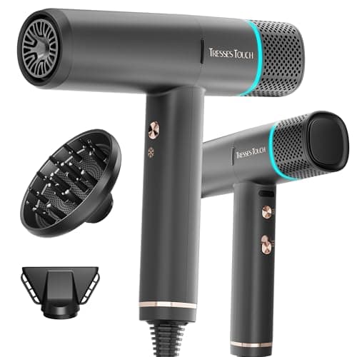 Professional 150K RPM Hair Dryer with Diffuser, 3 Temps/2 Speeds & Negative Ionic, Black