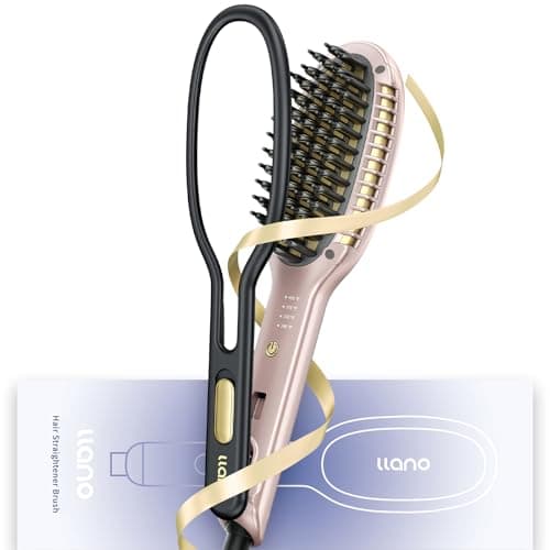 Ionic Ceramic Hair Straightener Brush, Anti-Frizz 2-in-1 Straightener/Curler with Clamp Holder (Purple)