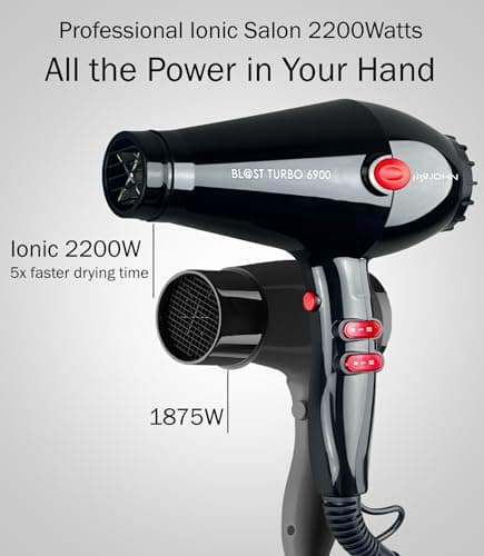 JOHN Ionic 2200W Super Fast Drying Salon Blow Dryer, 2 Nozzles, Blast Turbo 6900