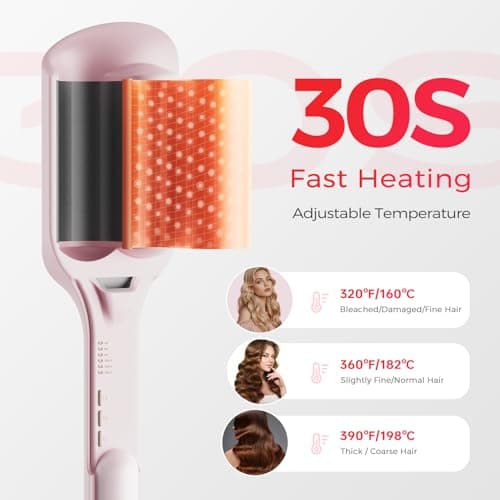 LENA S12 Beach Waver Curling Iron, 2-Barrelanti-Scald Protection, Dual Voltage