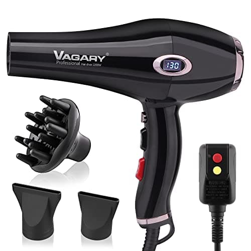 VAGARY Professional 2200W Blower Dryer with Diffuser Nozzles & Cool Shot Button