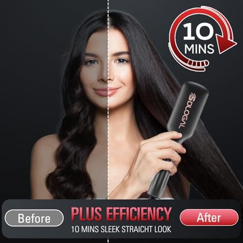 SDLOGAL Hair Straightener Brush, 5 Temperature Settings, Fast Heat, Salon-Style, Dual Voltage Travel Friendly