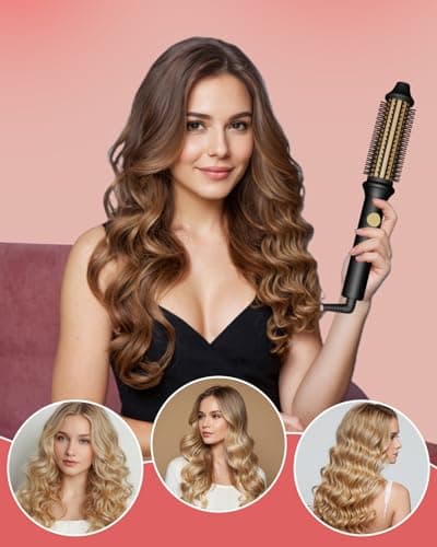 1.26 Inch Heated Round Brush Curling Iron, 10 Temp Settings, Fast Heat, Anti-Frizz Hair Styler