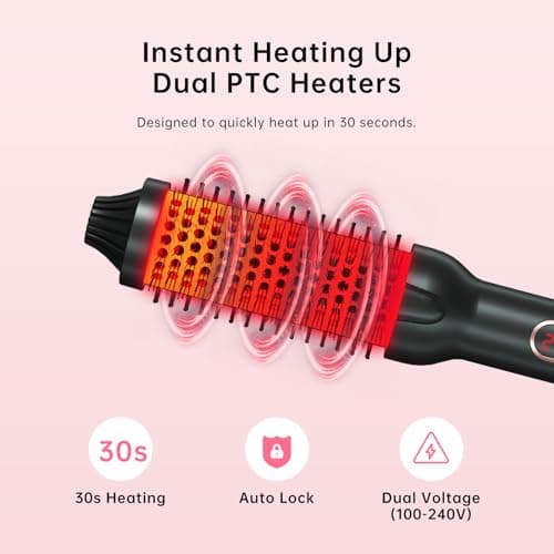 1.5 Inch Negative Ion Thermal Brush for Blowout & Curls, Fast Heating, Temp Control, Dual Voltage