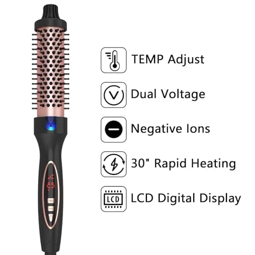 1.25 Inch Thermal Brush: Effortlessly Create Loose & Voluminous Curls with Digital Display & 9 Heat Settings | Ionic Curling Iron Brush for Traveling