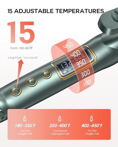 9mm Ceramic Curling Iron for Medium & Long Hair with Adjustable Temp & Heat Glove