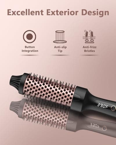 WEEYUM 1.5 Inch Ceramic Tourmaline Heated Brush, Rose Gold, Dual Voltage