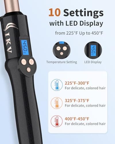 Dual Voltage 3/4 Inch Curling Iron for Short & Long Hair with Adjustable Temp & Tourmaline Ceramic