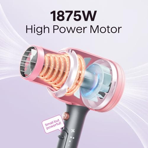 Wavytalk Ionic Hair Dryer, Fast & Quiet Drying with Ceramic Tech, 3 Attachments, Rose Gold