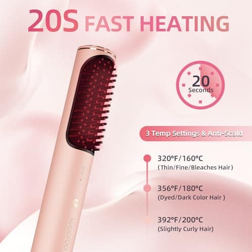 Ionic Ceramic Hair Straightener Brush, Anti-Scald Fast Heating for Women