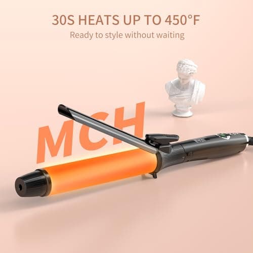 1.25 Inch Clip Curling Iron with Clipped Tourmaline Barrel up to 450°F (Black)