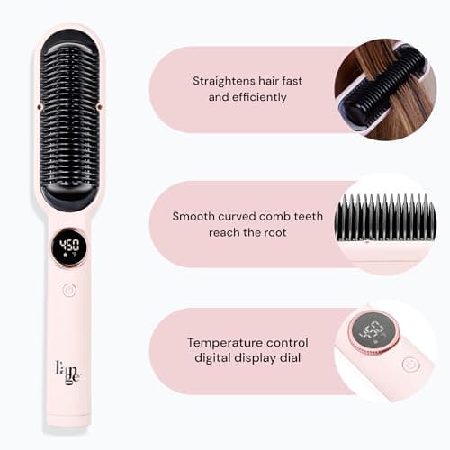 L'ANGE HAIR Smooth-It 2-in-1 Digital Straightening Comb | Curved Heat Shield | Blush