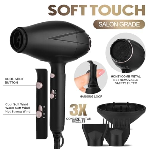 Ionic Hair Dryer for Women with Curly and Straight Hair