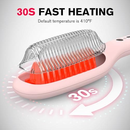 MiroPure Ceramic Hair Straightener Brush, Pink, 10.3" x 2.3", 5 Heat Settings, 30s Heat Up