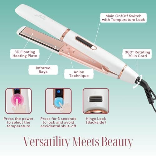 Asani 2-in-1 Straightener & Curler - Negative Ion, Anti-Frizz, 5 Heat Settings - Portable Styling Tool