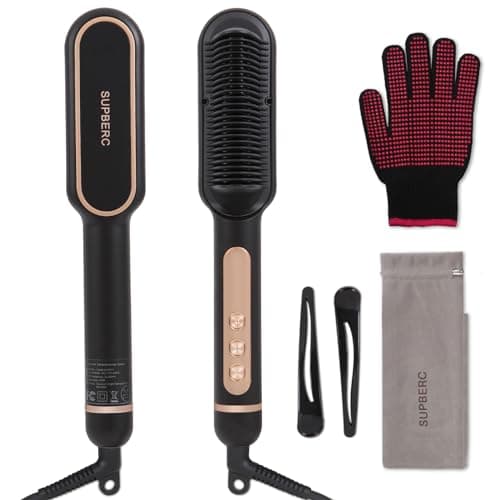 Negative Ionic Pink Hair Straightener Brush, 9 Temp Settings, LED Display