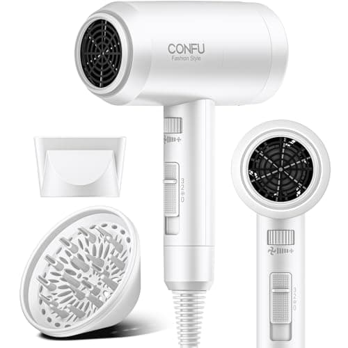 CONFU Ionic 1600W Portable Hairdryer, Fast Drying with 3 Heat Settings