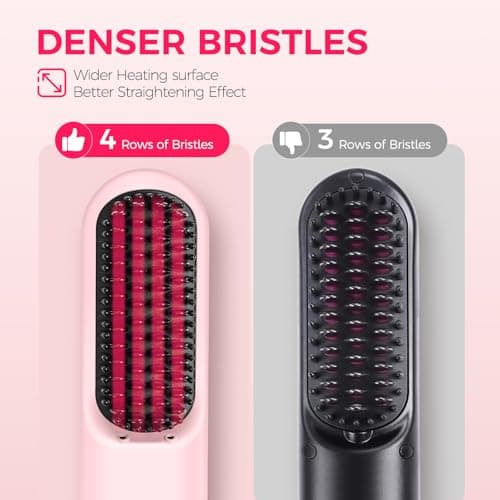 Portable Ionic Hot Comb with 9 Temp Settings, Rechargeable Straightening Brush, Gifts for Women