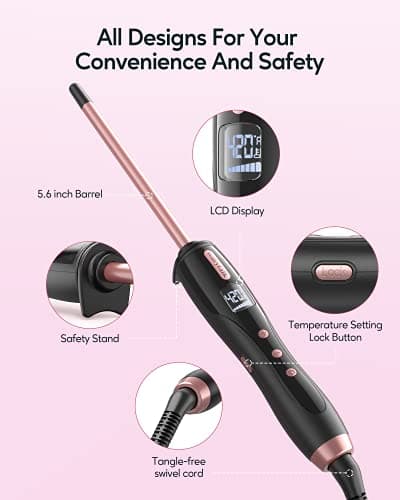 WavyTalk 3/8 Inch Curling Iron Wand, Adjustable Temp, Rose Pink