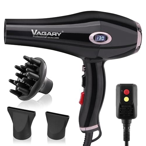 VAGARY Professional 2200W Blower Dryer with Diffuser Nozzles & Cool Shot Button