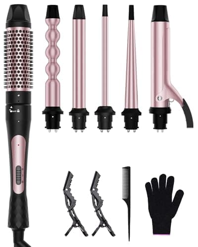 6 in 1 Curling Iron Set: 1.5in Wand, 1in Bubble Wand, 3 Ceramic Barrels, Instant Heat & Gloves (0.35"-1.25")