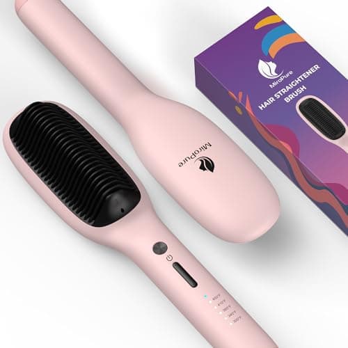 MiroPure Ceramic Hair Straightener Brush, Pink, 10.3" x 2.3", 5 Heat Settings, 30s Heat Up