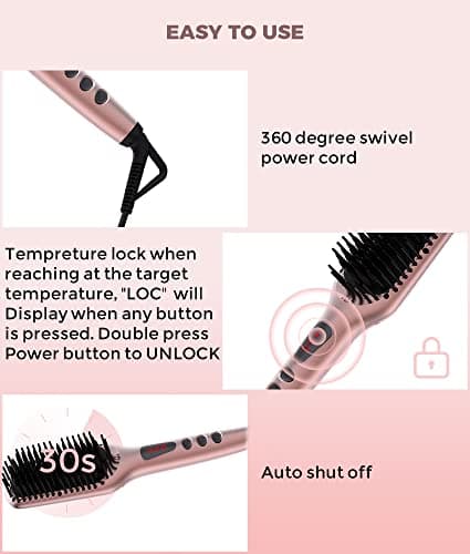 MEGAWISE Pro Ionic Hair Straightener Brush | Fast 20s Heat, Auto-Off Safety, Anti-Scald | Dual Voltage