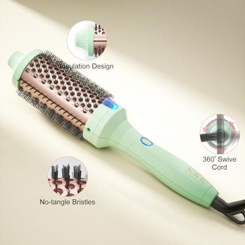 K&K Pro Thermal Brush for Effortless Curls and Smooth Hair, 1 3/4 Inch Ionic Round Comb, 30S Fast Heating
