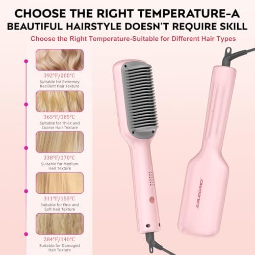 ABLEGRID Portable Hair Straightener Brush with 5 Temps and Anti Scald Support