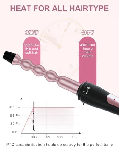 6 in 1 Curling Iron Set: 1.5in Wand, 1in Bubble Wand, 3 Ceramic Barrels, Instant Heat & Gloves (0.35"-1.25")