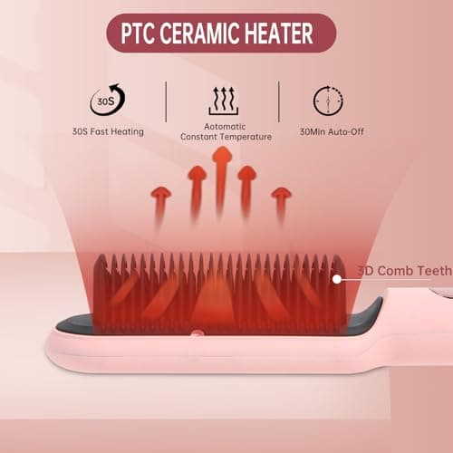 Negative Ionic Pink Hair Straightener Brush, 9 Temp Settings, LED Display
