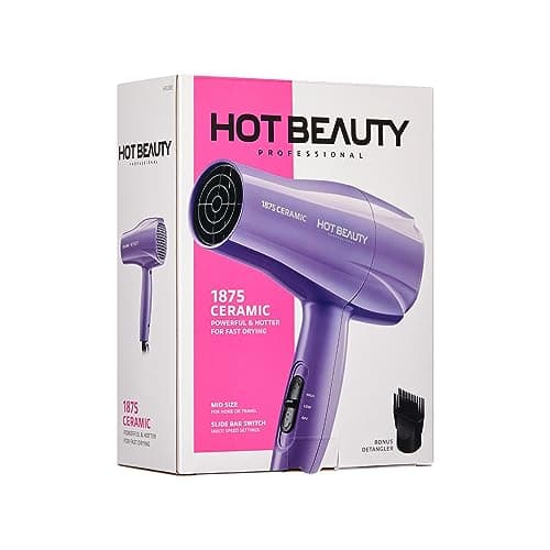 1875 Ceramic Hair Dryer, Fast & Powerful Drying, Multi-Setting, Detangler Included (Purple)