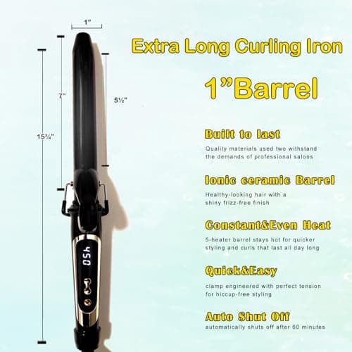 ABP 1 Inch Ceramic Coating Curling Iron with LED Heat Up to 450°F