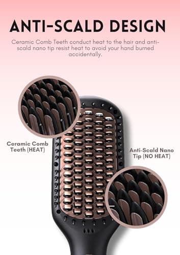 MEGAWISE Pro Ceramic Ionic Hair Straightener with Brush | 20s Fast Heating Tech | Auto-Off Safety | Anti-Scald | Dual Vo