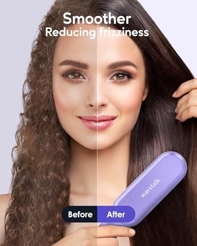 Wavytalk Ionic Hair Straightener Brush with 6 Temperature Settings, Anti-Scald Design, Fast Heating for Home and Travel, Purple