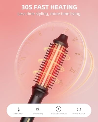 1.26 Inch Heated Round Brush Curling Iron, 10 Temp Settings, Fast Heat, Anti-Frizz Hair Styler