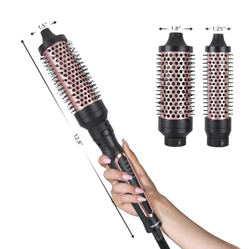 VAGARY 3-in-1 Heated Curling Brush, Dual Voltage, 5 Temp Settings, Ceramic Tourmaline