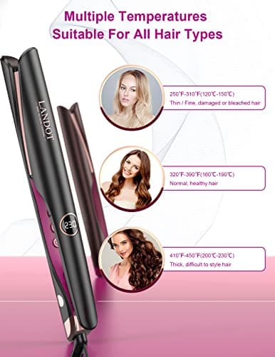 LANDOT 2-in-1 Hair Straightener and Curler - Flat Iron for Wave and Straighten Hair