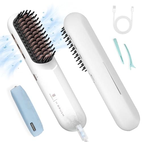 Webeauty Cordless Hair Straightener Brush - 200M Negative Ions, Fast Heating, Dual Voltage USB Rechargeable