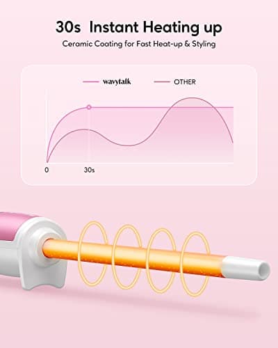 WavyTalk 3/8 Inch Curling Wand, Adjustable Temp Ceramic Barrel (Pink)