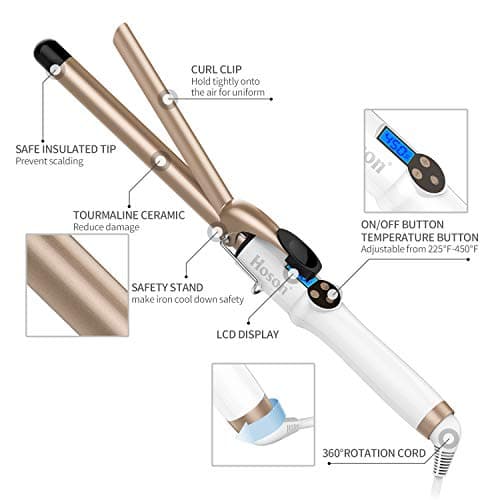 3/4 Inch Ceramic Tourmaline Curl Wand - Professional Hair Curler for Short Hair, Includes Glove, Gold