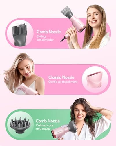 Wavytalk Ionic Hair Blow Dryer with Diffuser (Millennial Pink) + Negative Ion Flat Iron Hair Straightener (Bright Rose Gold)