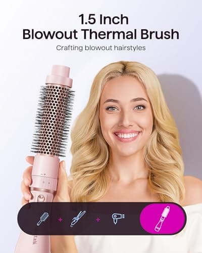 Wavytalk 5-in-1 Hair Dryer Brush Kit - Fast Drying & Styling Tools for Quick Blowouts, Pink