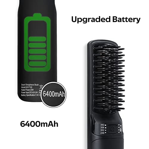Portable USB Rechargeable 2-in-1 Hair Straightener Brush (Black)