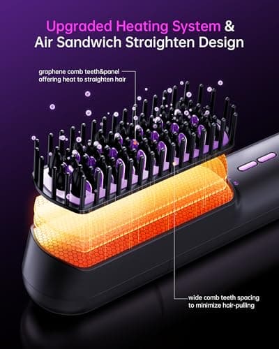 Steam Hair Straightener with Negative Ions - 3 Temp Settings, Ceramic Bristles, Auto Shut-Off