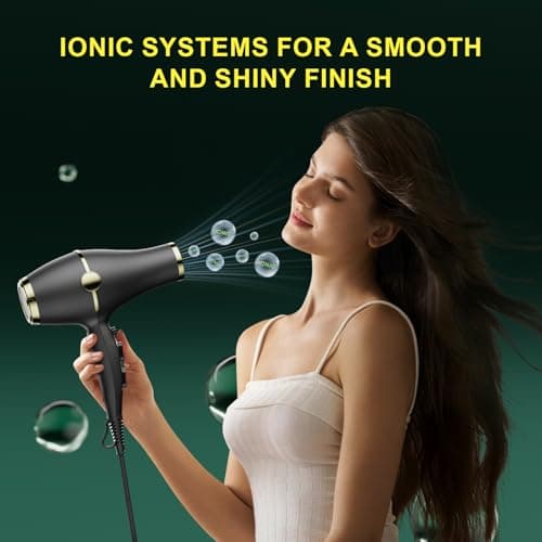 Professional Ionic Hair Blow Dryer, 2200W Quick Dry with Diffuser & 2 Nozzles