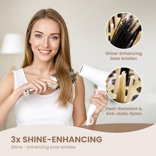AIMIKE Nano Ceramic Ionic Hair Brush, 2.1 Inch Barrel, Boar Bristles, Hair Drying & Styling + 4 Clips
